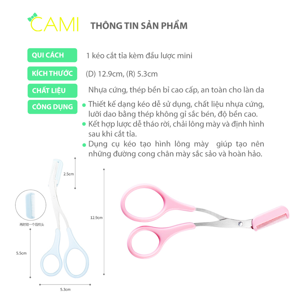 Kéo tỉa lông mày thiết kế gấp gọn tiện lợi, an toàn, giúp định hình lông mày, chất liệu thép không gỉ - Cami - CMPK349