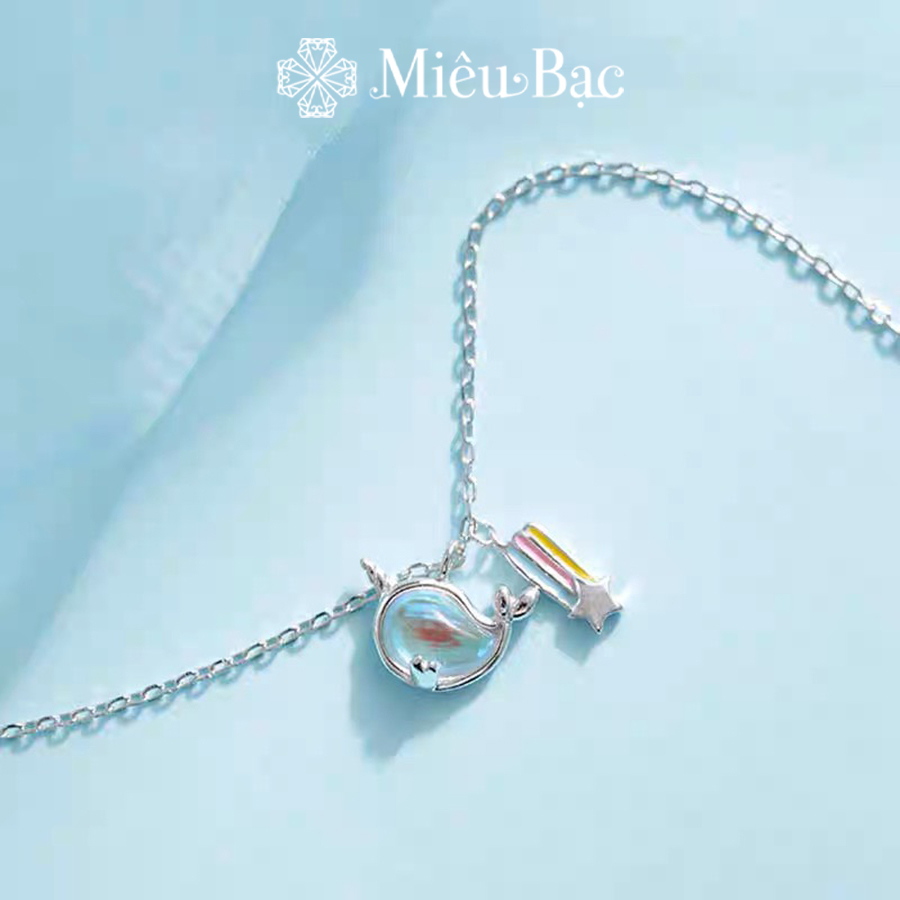 Dây chuyền bạc nữ Miêu Bạc mặt hình cá đính đá moonstone chất liệu bạc 925 thời trang phụ kiện trang sức nữ D000036x