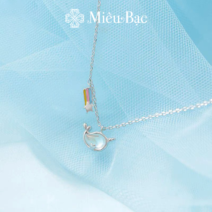 Dây chuyền bạc nữ Miêu Bạc mặt hình cá đính đá moonstone chất liệu bạc 925 thời trang phụ kiện trang sức nữ D000036x