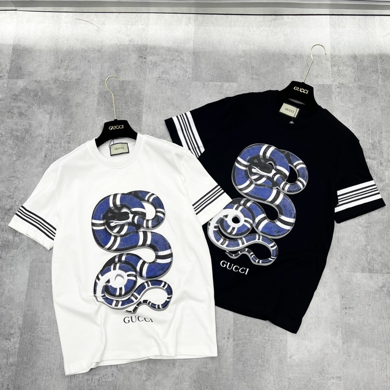 Áo Phông Tay Lỡ In Hình Rắn GC Form Rộng - Áo Thun Gucci Thêu Hình Rắn Xanh Chất Cotton 100% Kiểu Dáng Unisex 2023