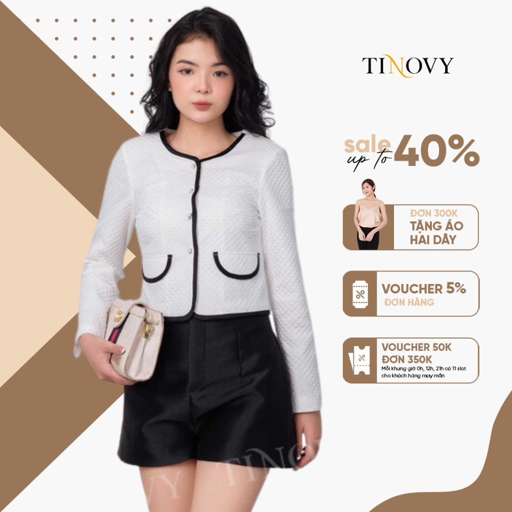 Áo vest lửng TINOVY chất xốp, màu Trắng/Đen - AV2282