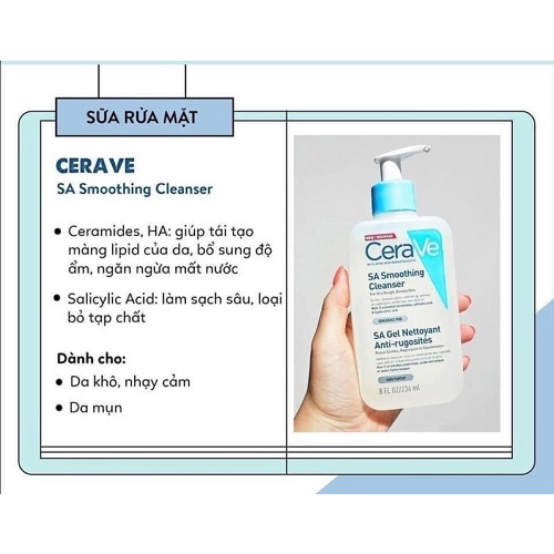Sữa rửa mặt Cerave dành cho da dầu mụn da khô và da thường Dung tích 236ml chính hãng