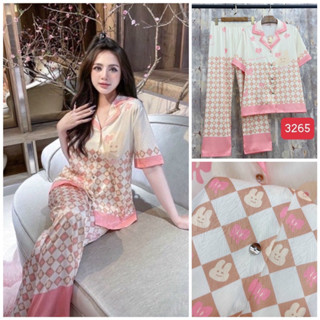  pijama cao cấp lụa xước cao cấp Quảng Châu tay ngắn nơ hồng 