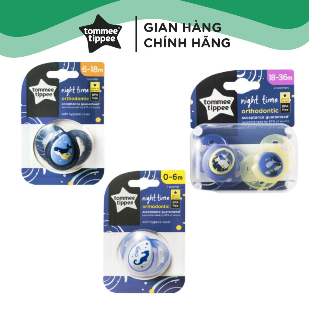 Ty Ngậm Dạ Quang Tommee Tippee Night Time, Cho Bé 0-6, 6-18, 18-36 Tháng