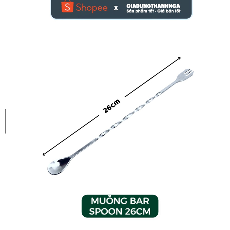 Thìa/Muỗng dùng cho pha chế Barista, thìa bar 2 đầu 26cm inox
