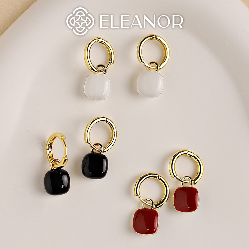 Bông tai nữ chuôi bạc 925 Eleanor Accessories hình vuông bo góc nhiều màu phụ kiện trang sức 5330