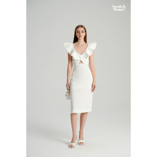 Đầm body needs&wants ms4202 đầm body cổ chữ v viền bèo nữ tính váy đầm nữ 3 màu