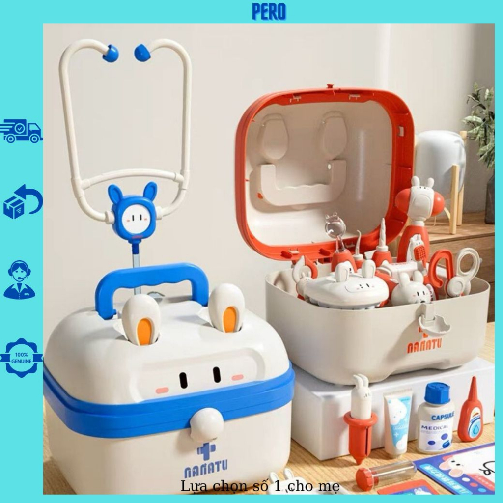 Hộp đồ chơi bác sĩ trẻ em,Đồ chơi y tế giả lập,Nhiều dụng cụ cho bé nhập vai bác sĩ ( Màu xanh-14 chi tiết-kèm ảnh )