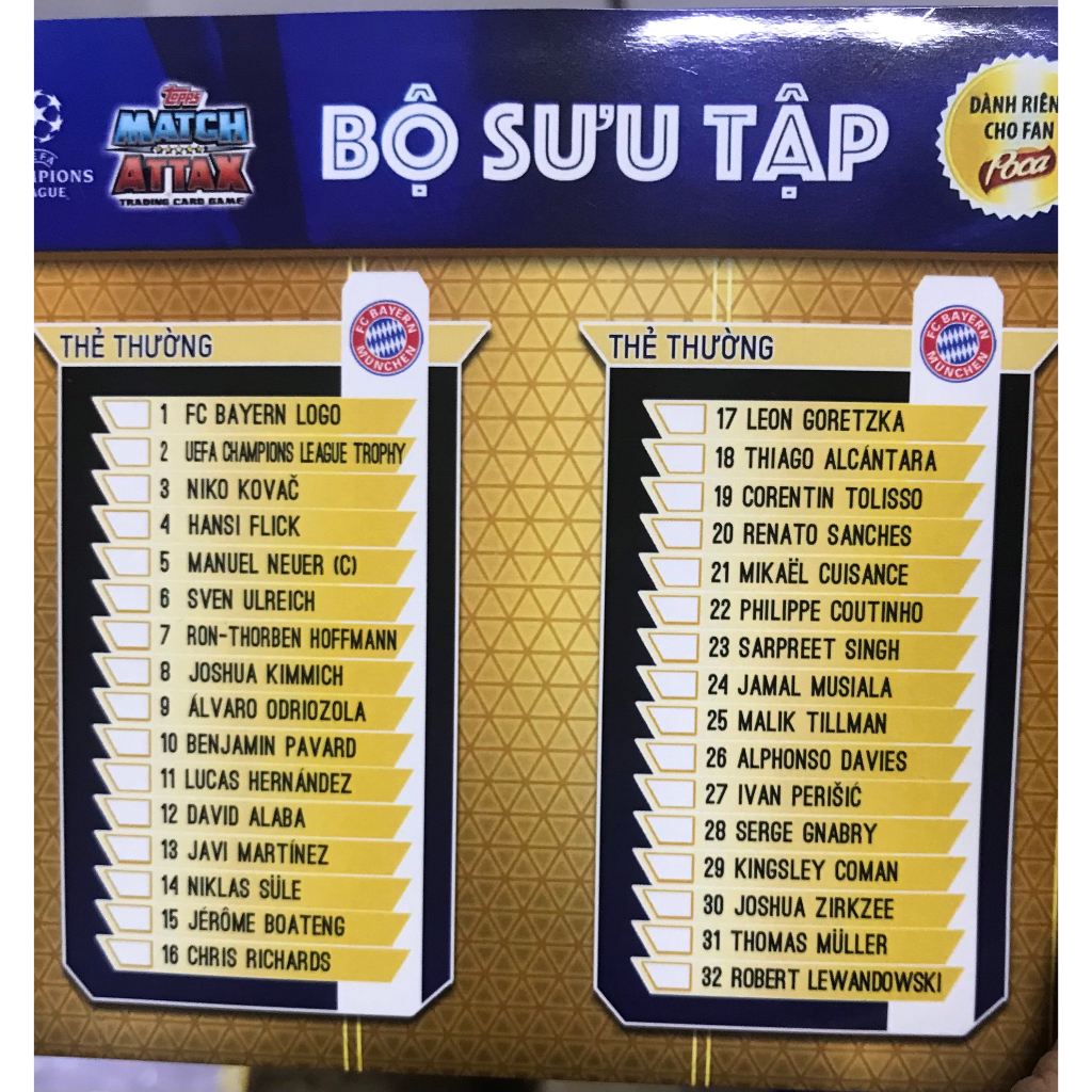 Album thẻ in Nhà Vô Địch Châu Âu Bayern Munchen 2020