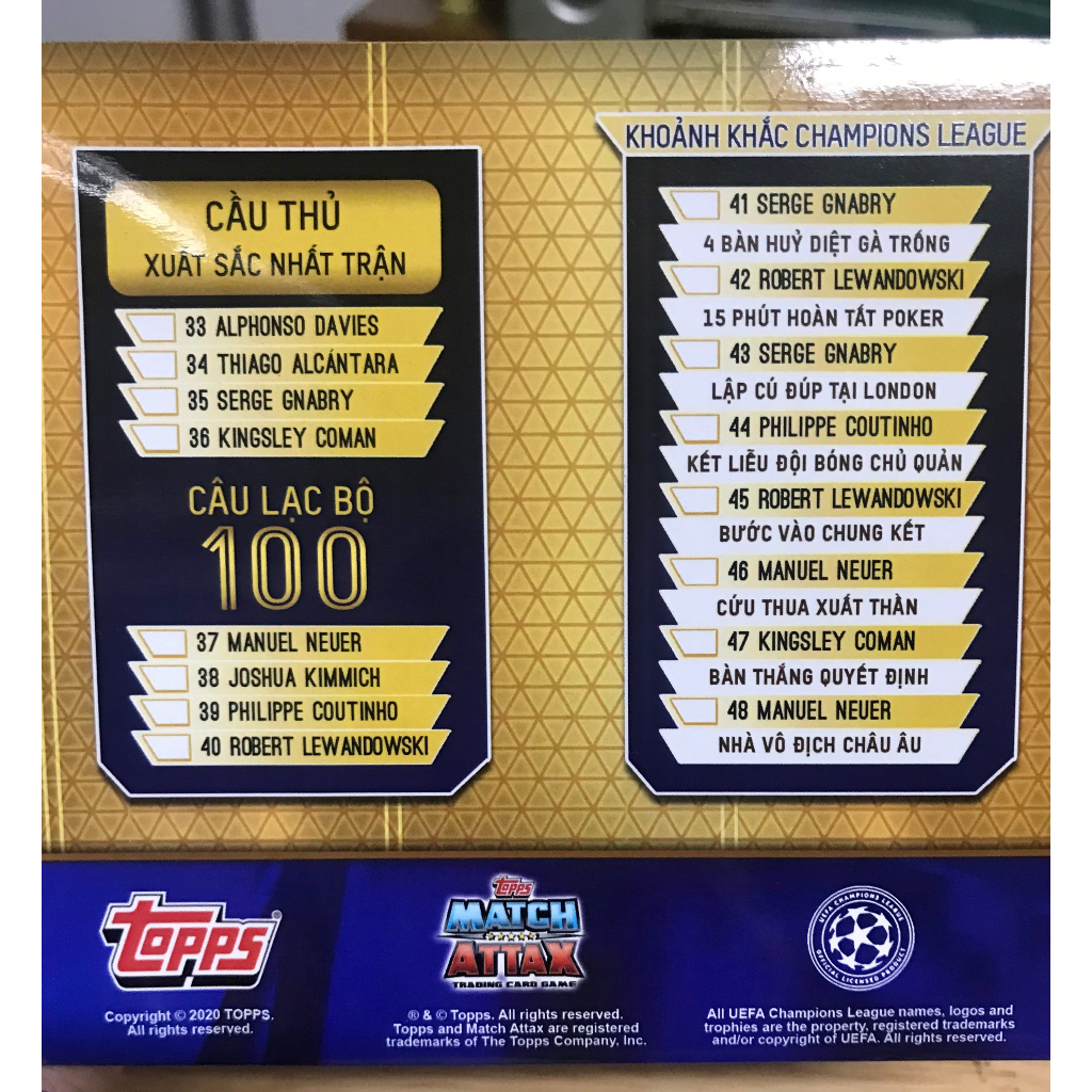 Album thẻ in Nhà Vô Địch Châu Âu Bayern Munchen 2020