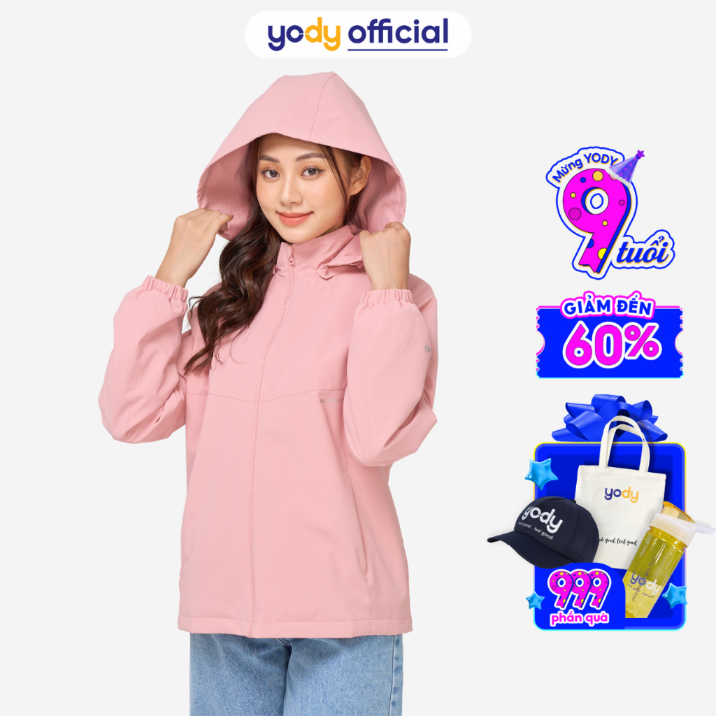 Áo gió nữ thông minh trượt nước YODY kiểu dáng basic có mũ tháo rời - AKN5042