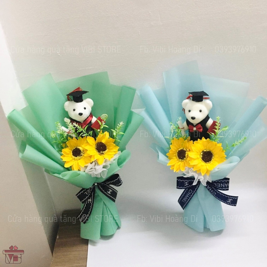 Gấu xốp tốt nghiệp mini để gói hoa