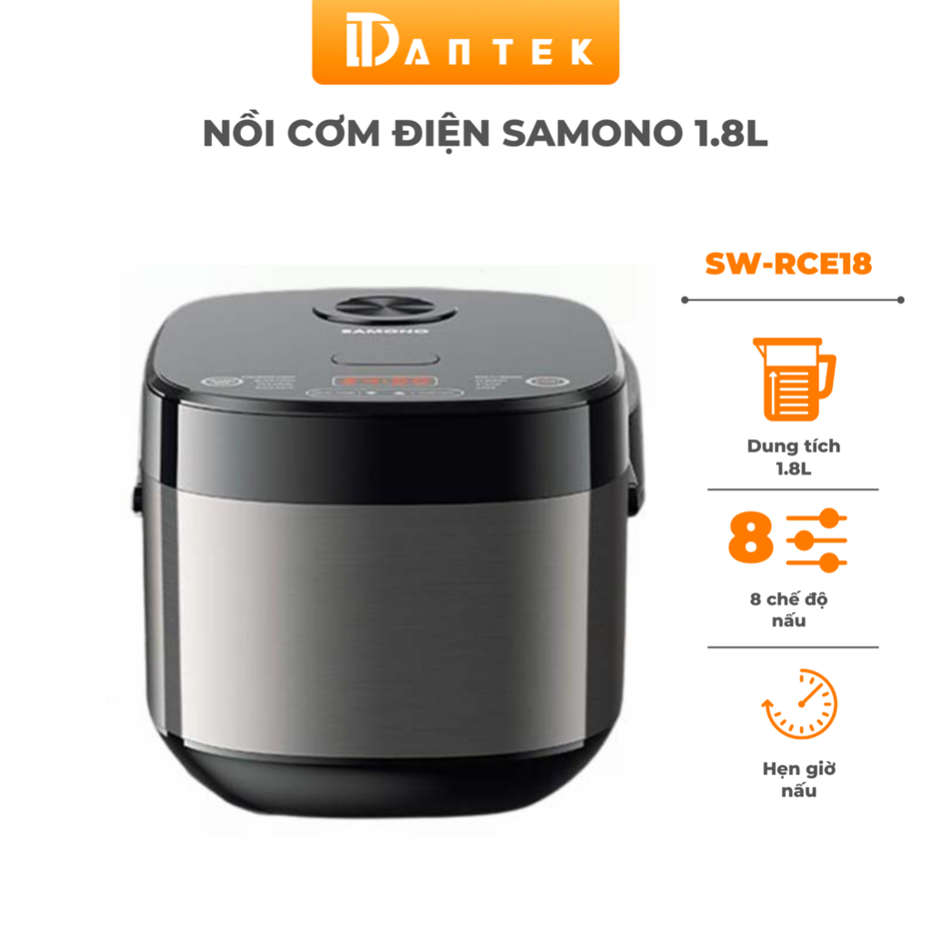 Nồi cơm điện Samono SW-RCE18 dung tích 1.8L hẹn giờ 8 tự động lòng nồi hợp kim nhôm