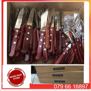 Dao nĩa ăn bò beefsteak cán gỗ nâu, đỏ tramontina jumbo polywood trda21413/045-075