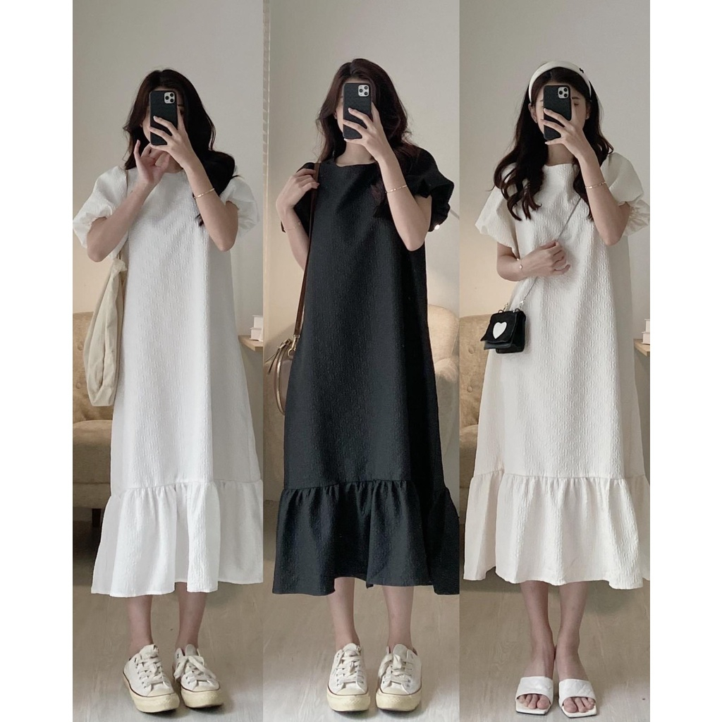 Váy maxi dài dáng babydoll hoa nhí tay chuông Heppy _vaygio312