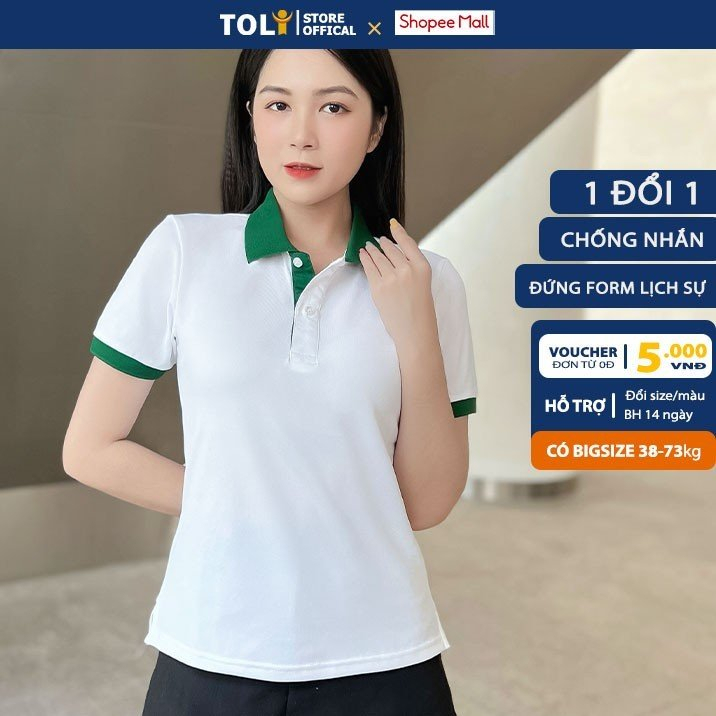 Áo thun Polo nữ TOLI phối cổ dễ thương, dáng ôm nhẹ, vải cá sấu dày dặn chống nhăn thoáng khí [T01]
