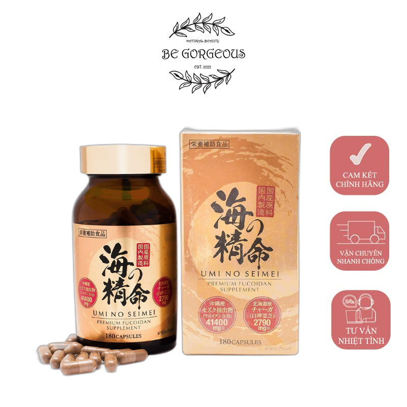 Viên uống tảo Fucoidan vàng nấm Fucoidan Umi No Seimei 180 viên - Be Gorgeous