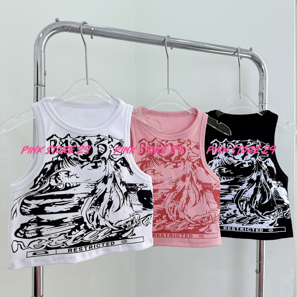 Áo croptop sát nách PINKSTORE29 in hình truyện tranh RESTRICTED A5675