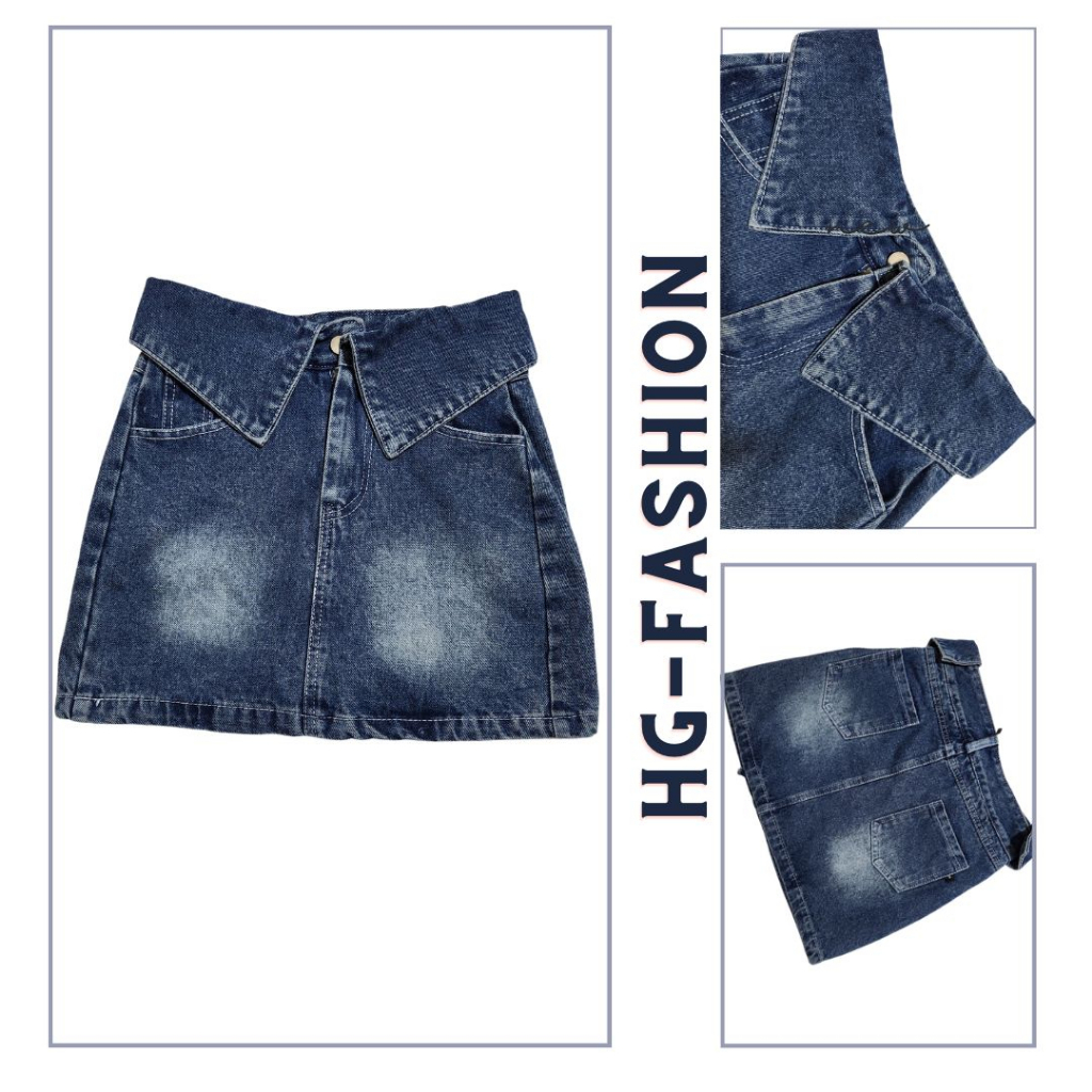Chân váy Jeans cạp bẻ chữ V phong cách Hàn Quốc, cá tính màu xanh (không kèm belt) CV05