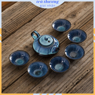 Bộ ấm trà 6 chén men xanh Tianmu hàng loại 1 cao cấp