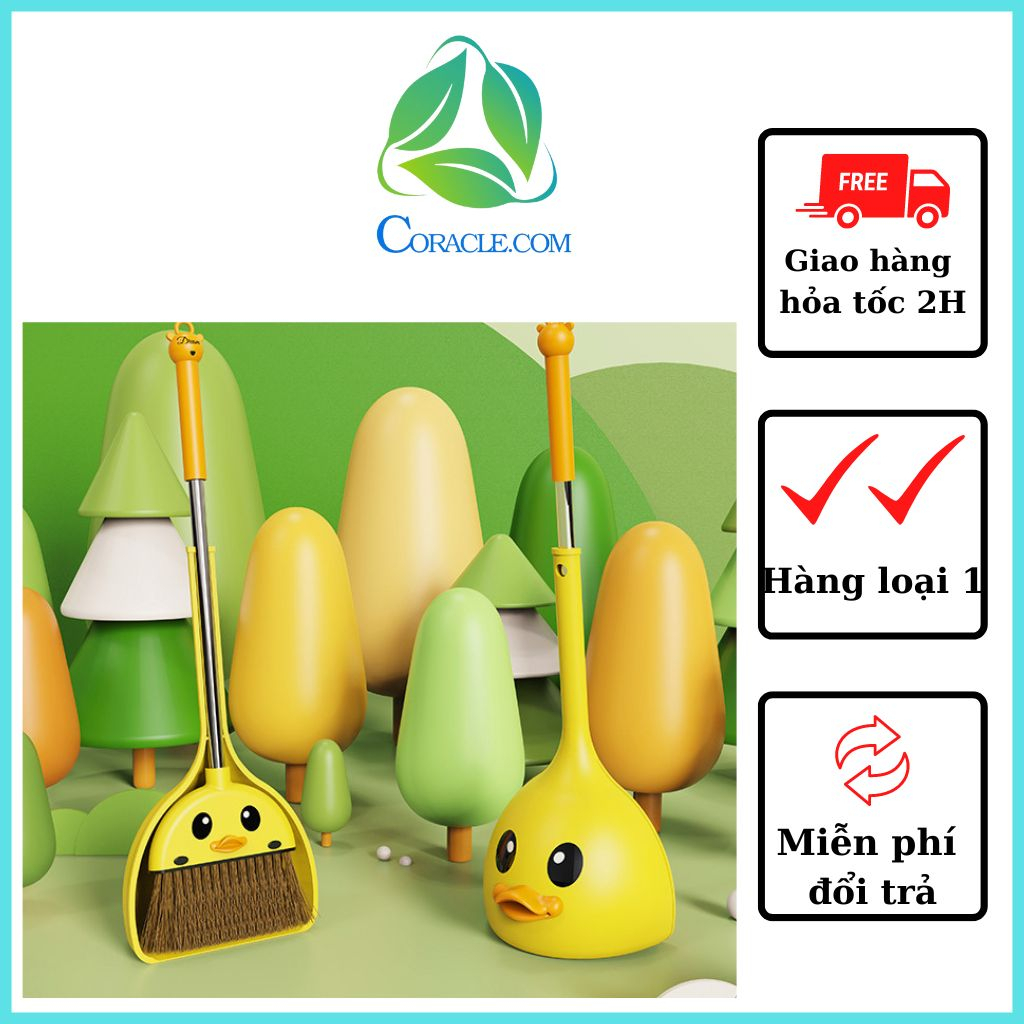 Bộ chổi hót rác cây lau nhà vịt vàng siêu đáng yêu cho bé CORACLE.