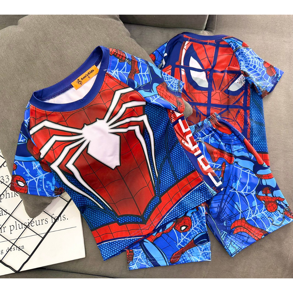 Bộ tay ngắn quần đùi lửng thun lạnh 3D loại 1 Annkids hoạt hình siêu nhân cơ bắp size đại 23-42KG Pikakids