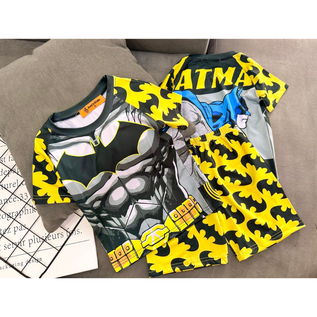 Bộ tay ngắn quần đùi lửng thun lạnh 3D loại 1 Annkids hoạt hình siêu nhân cơ bắp size đại 23-42KG Pikakids