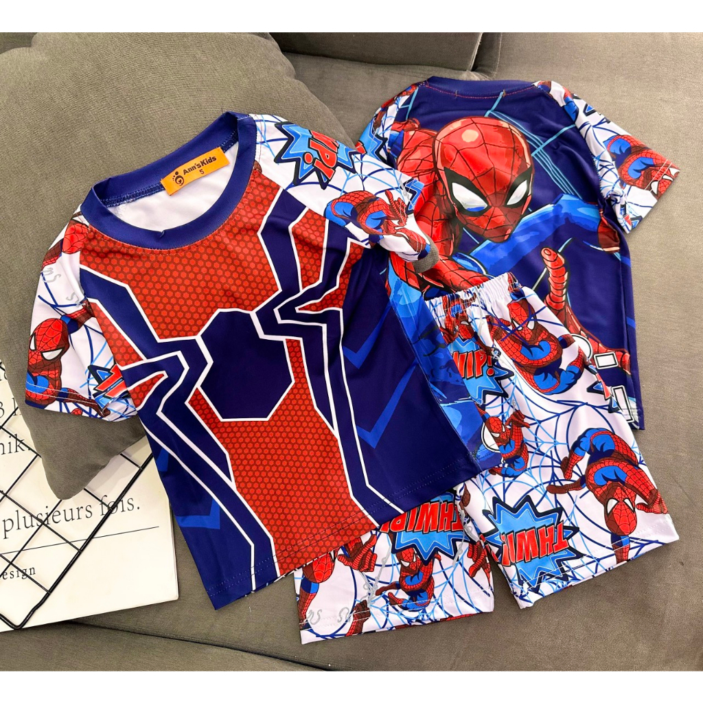 Bộ tay ngắn quần đùi lửng thun lạnh 3D loại 1 Annkids hoạt hình siêu nhân cơ bắp size đại 23-42KG Pikakids