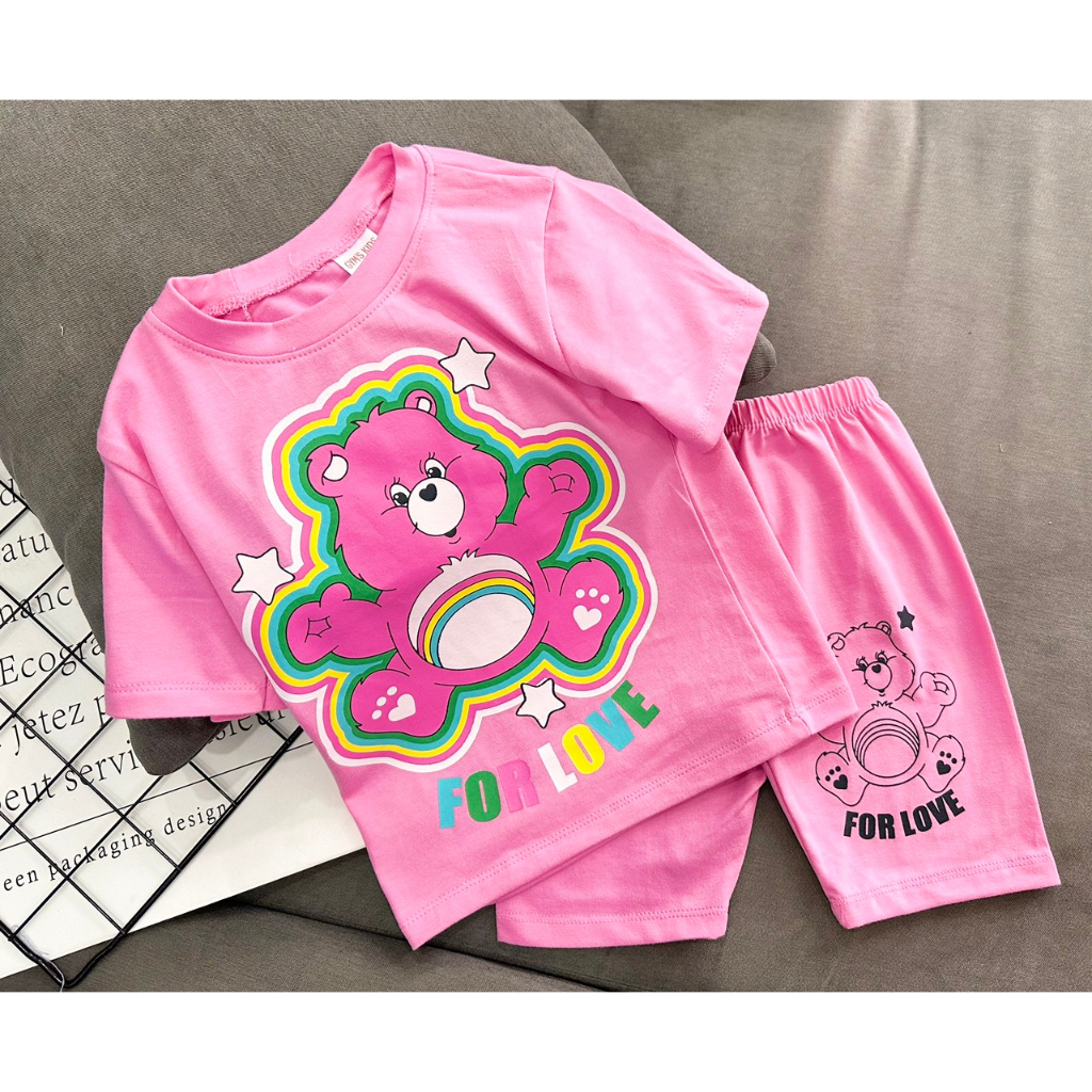 Bộ ngố tay ngắn quần đùi lững Thun Cotton 4c dượt ít in Hoạt Hình size đại từ 21-40 ký mặc Quần áo trẻ em Pikakid