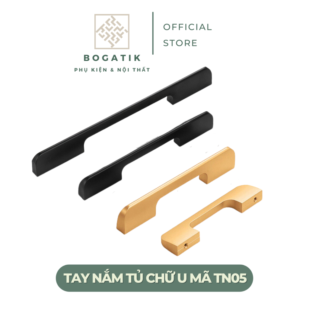 Tay nắm cửa tủ ngăn kéo chữ U hợp kim nhôm màu vàng hồng, đen hiện đại mã TN05