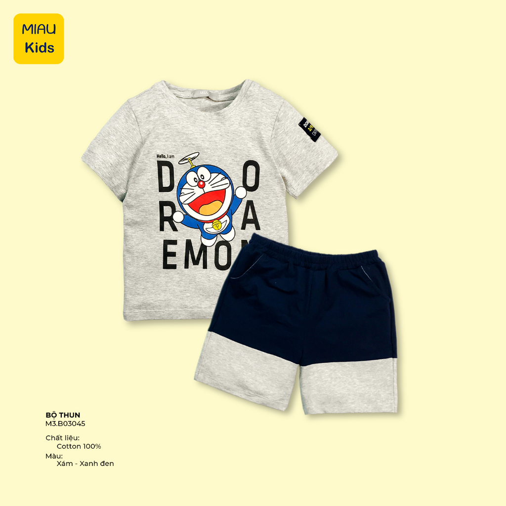 Bộ Bé Trai Họa tiết Doraemon, Khủng Long, Xe Ô tô đáng yêu Chất thun Cotton co giãn thoáng mát cho bé mặc đi học đi chơi