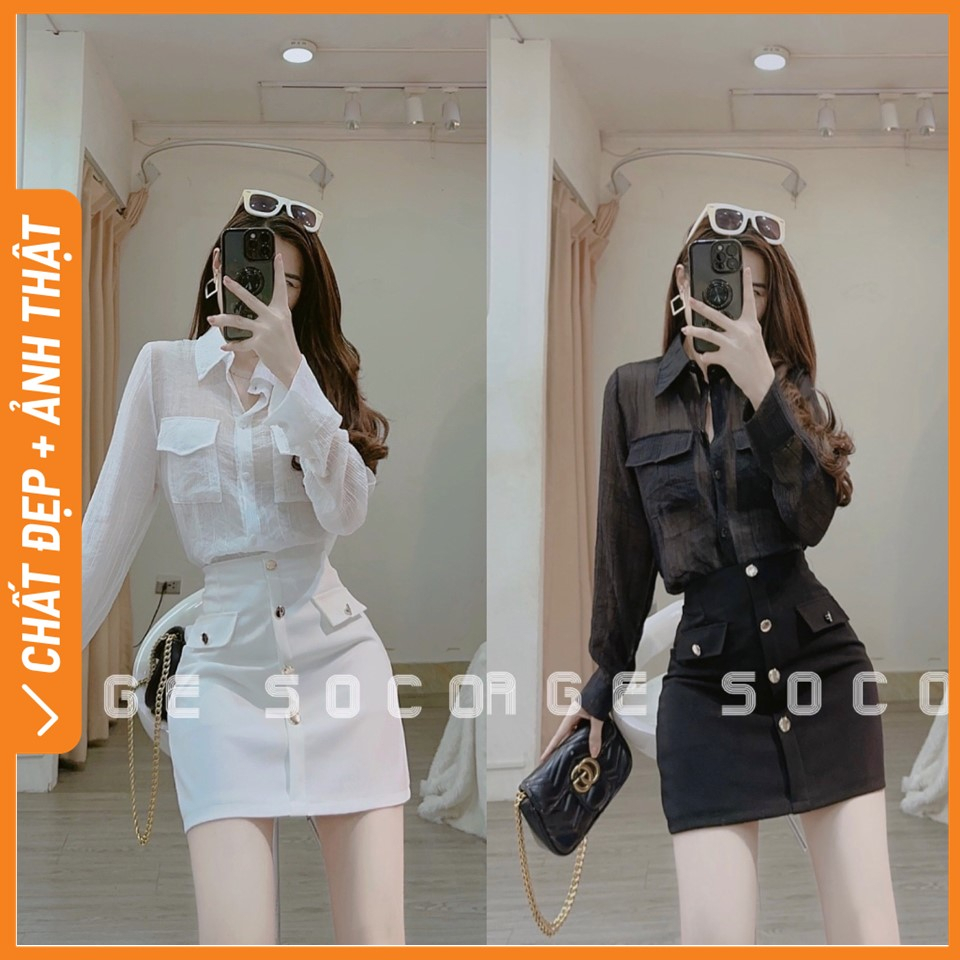 Áo sơmi đũi trong suốt thiết kế túi hộp Socomo A352023 - Hàng loại 1, chất đẹp - Giá tốt