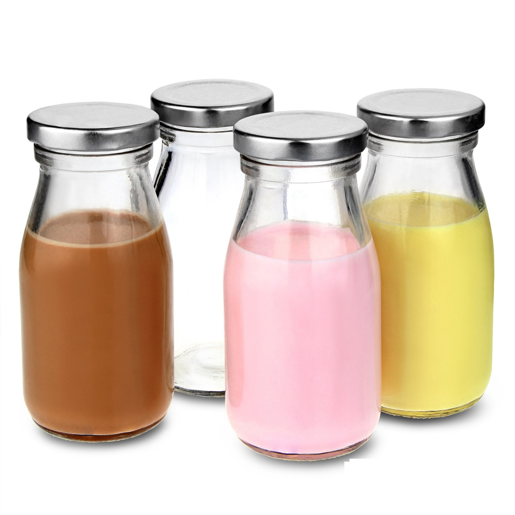 Set 2 chai thủy tinh tròn đựng nước ép 200ml