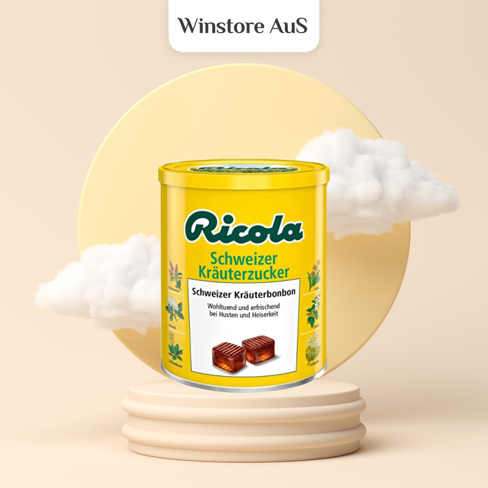 Kẹo Ngậm Ho Thảo Mộc Ricola Đức Giúp Giảm Ho, Khàn Giọng, Làm Sạch Cổ Họng Hộp 250g