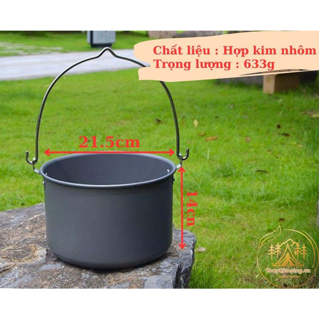 Nồi treo nhôm 4,2L dành cho 6-8 người, nồi lớn dã ngoại du lịch, cắm trại - Camping VietNam