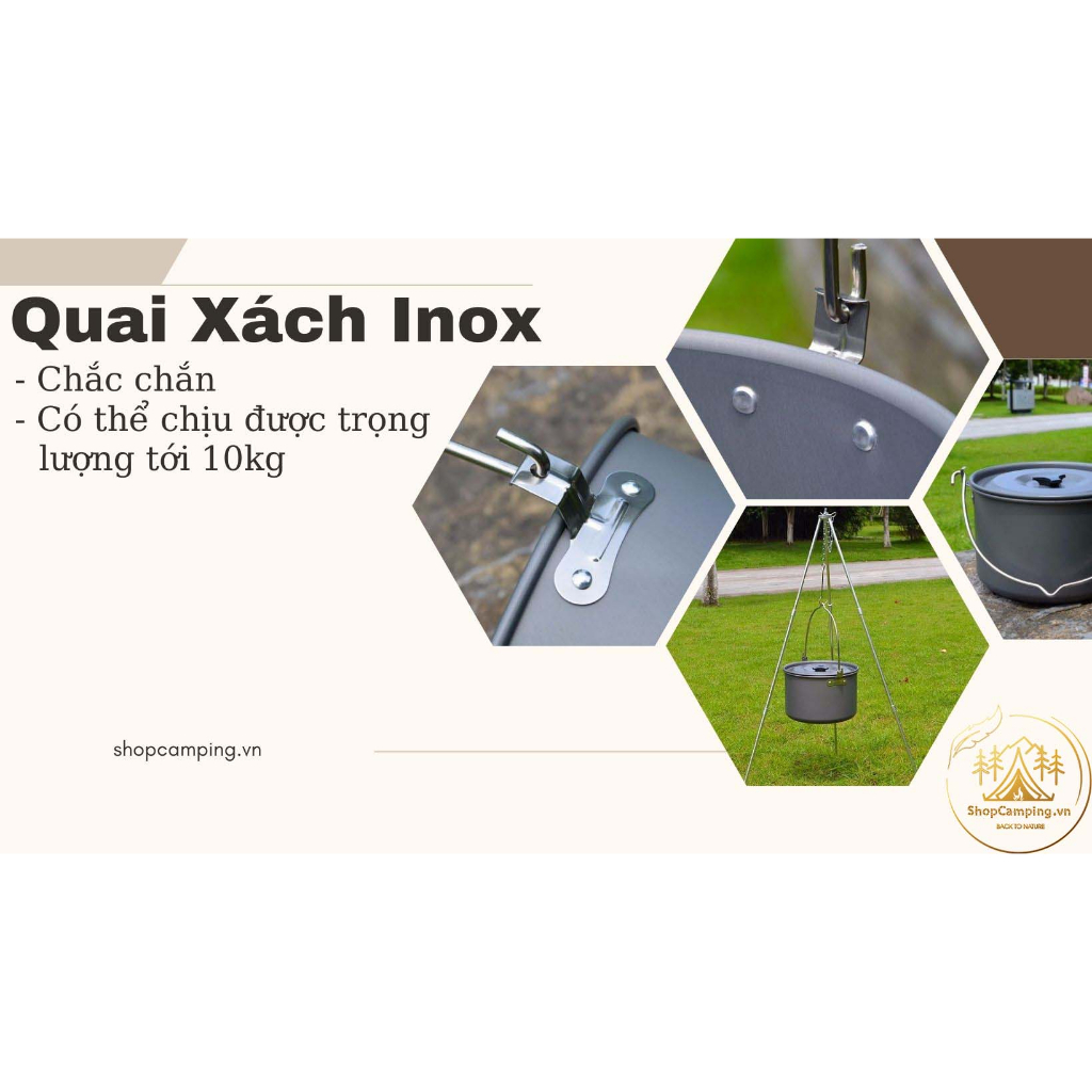 Nồi treo nhôm 4,2L dành cho 6-8 người, nồi lớn dã ngoại du lịch, cắm trại - Camping VietNam