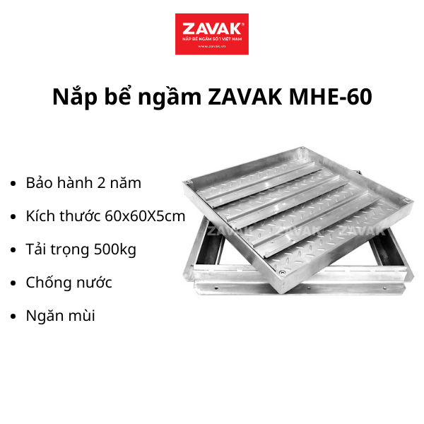 Nắp bể ngầm ZAVAK MHE-60 KT60x60cm/ lát gạch/ inox 304