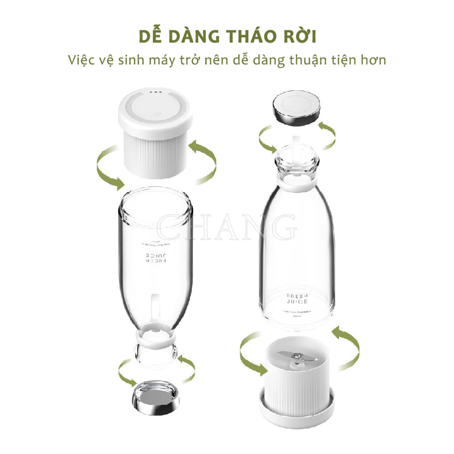 Máy Xay Sinh Tố Cầm Tay Mini Fresh Juice, Máy Ép Hoa Quả Hình Chai Dễ Thương, Nhỏ Gọn Có Dây Cầm Tiện Lợi Sạc USB