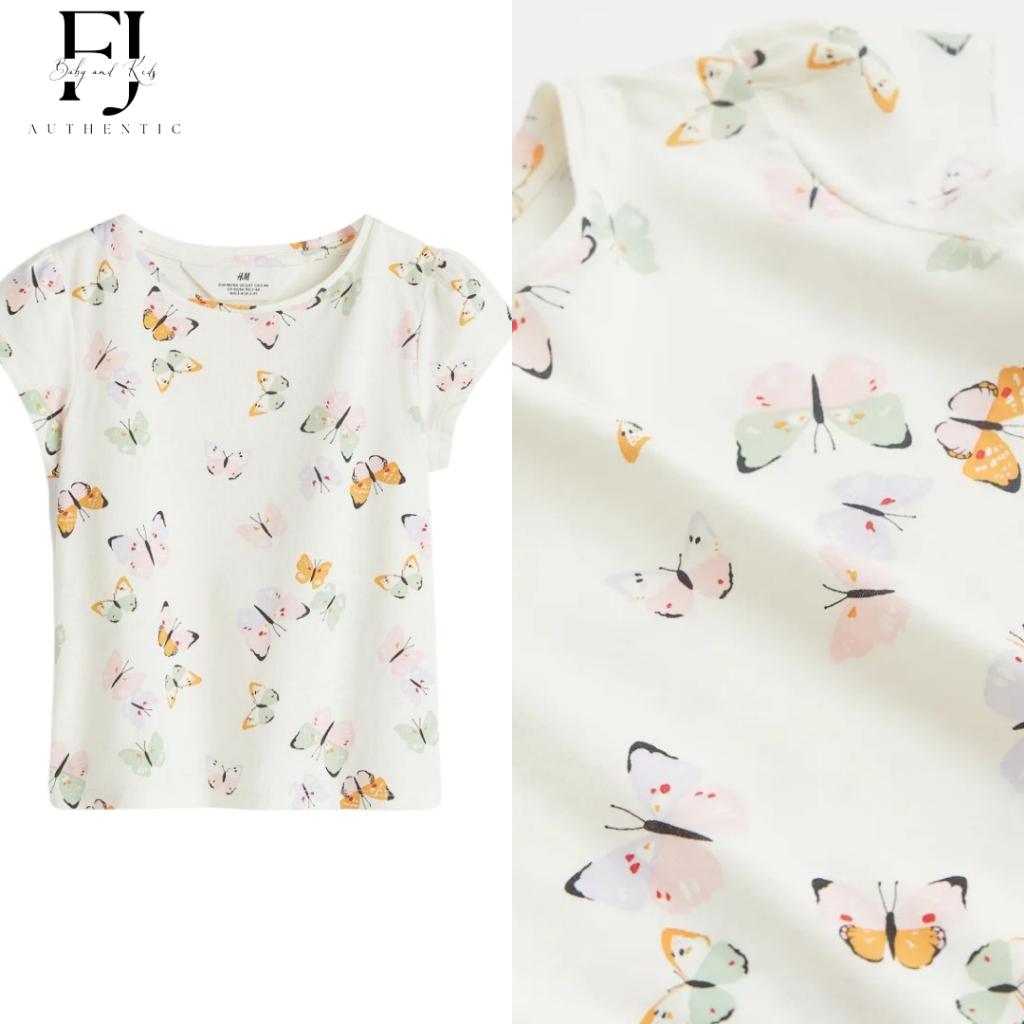 Áo thun họa tiết bé gái chính hãng HM, Áo thun cho bé 2-10 tuổi Auth