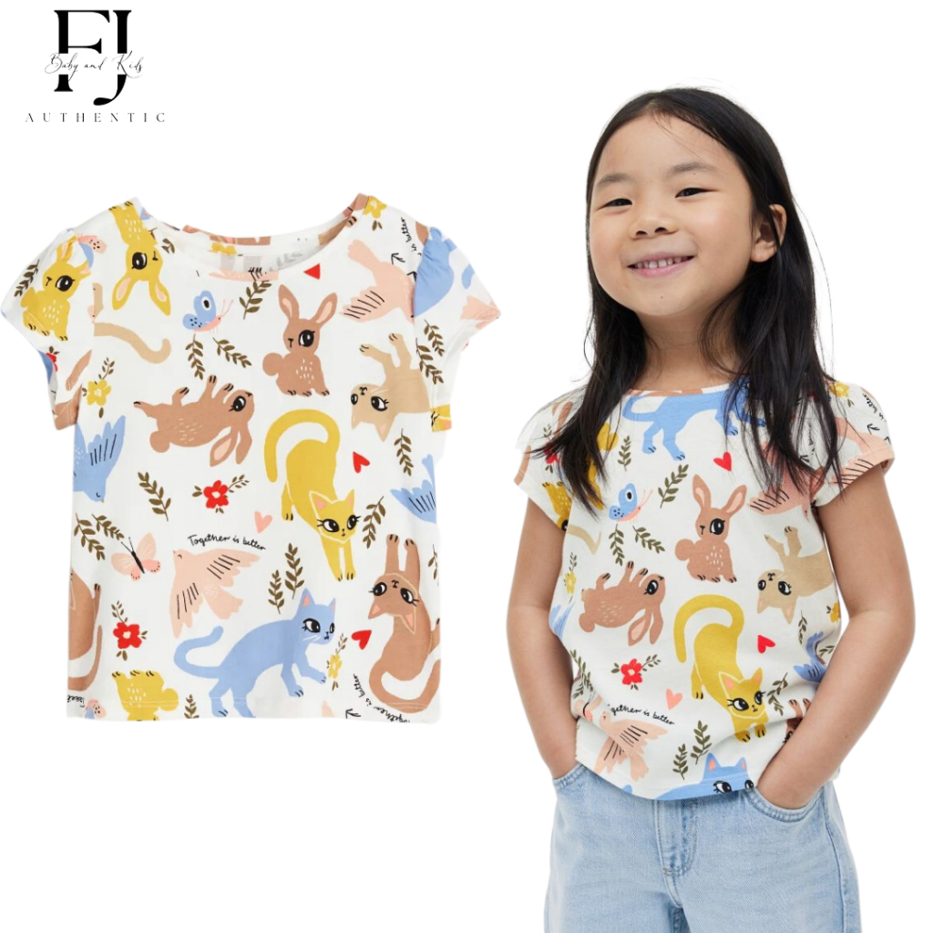Áo thun họa tiết bé gái chính hãng HM, Áo thun cho bé 2-10 tuổi Auth