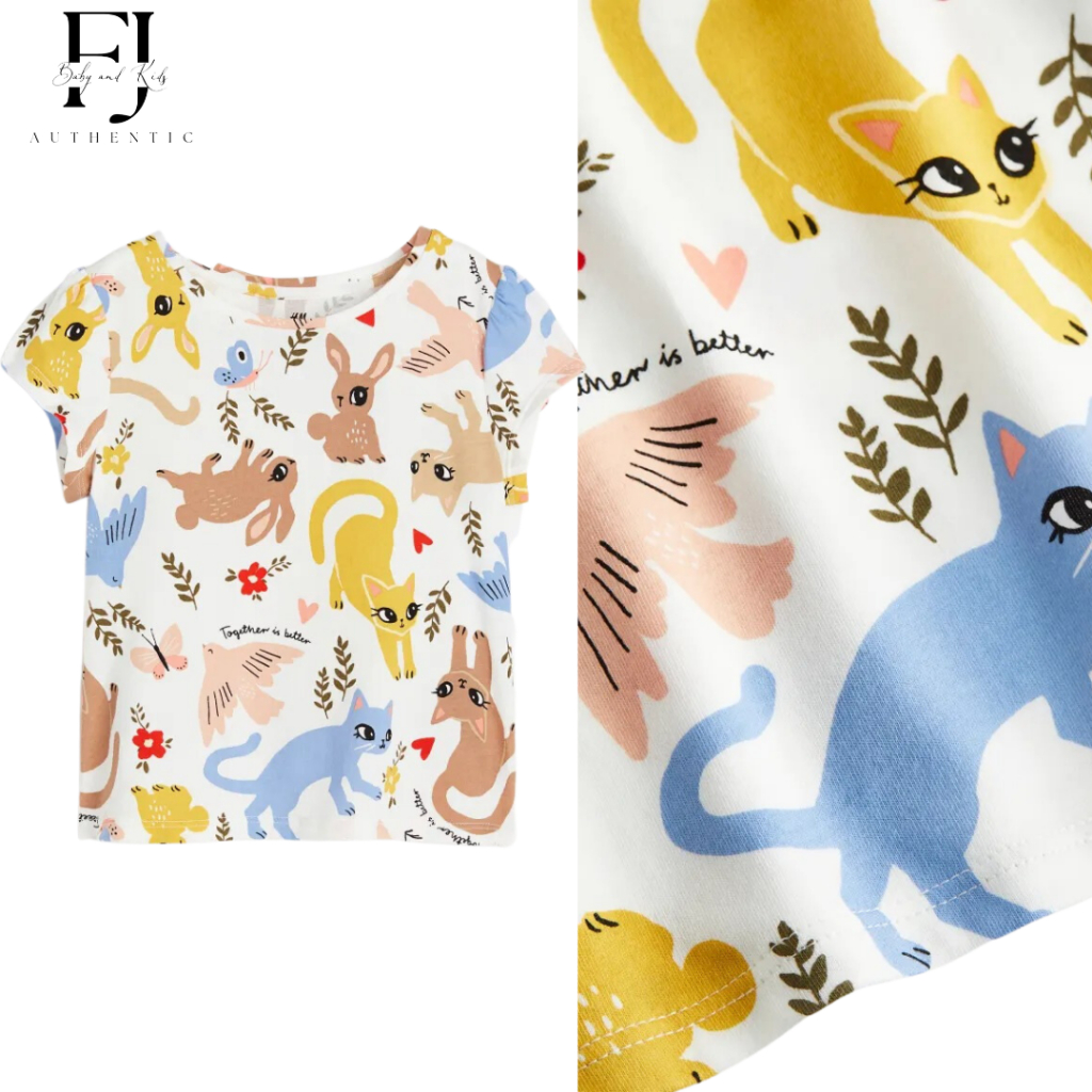 Áo thun họa tiết bé gái chính hãng HM, Áo thun cho bé 2-10 tuổi Auth