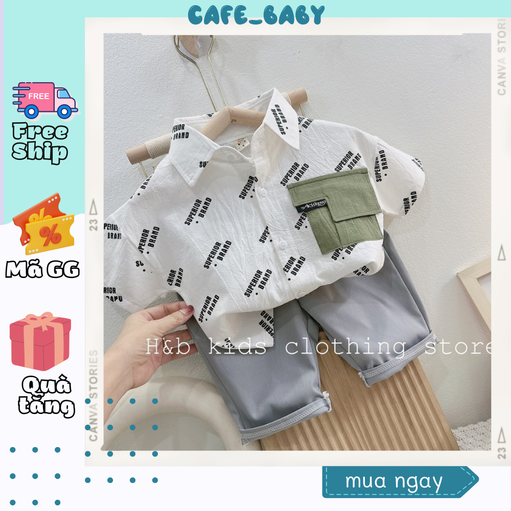 (10-22kg) Set Bộ Quần Áo Sơ Mi Tay Ngắn Chất Đũi Cao Cấp Phong Cách Hàn Quốc Cho Bé Trai Mùa Hè - CAFE_BABY064