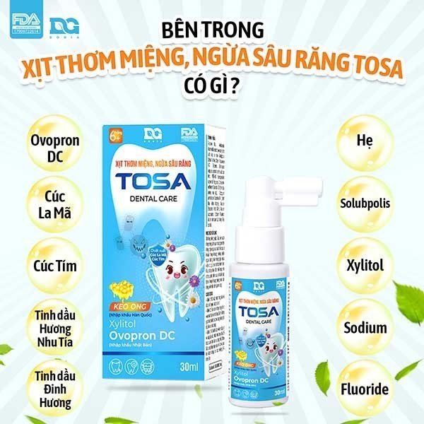 Xịt chống sâu răng cho bé TOSA Vệ sinh miệng An toàn thơm miệng khử hôi với tinh dầu dạng chai sịt