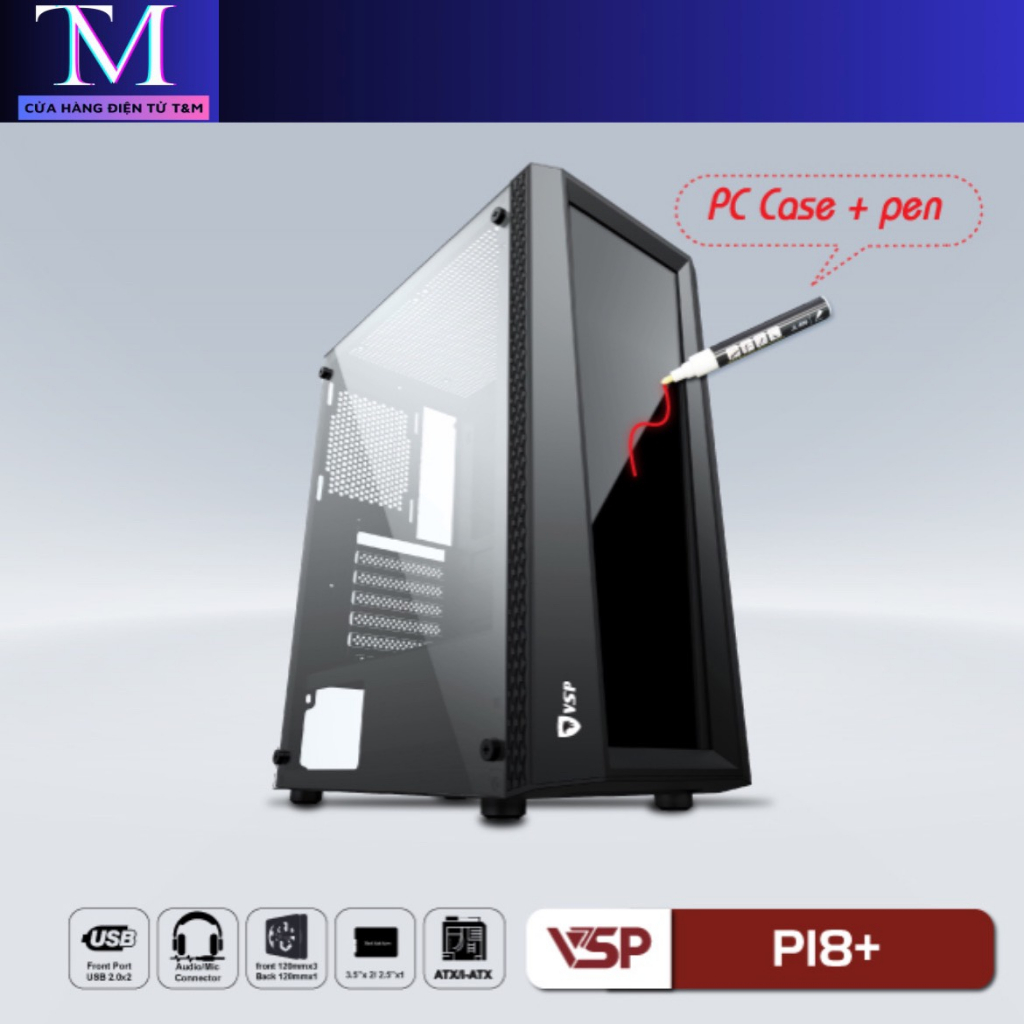 Thùng máy tính case VSP P18 + Kèm Bút Vẽ Black