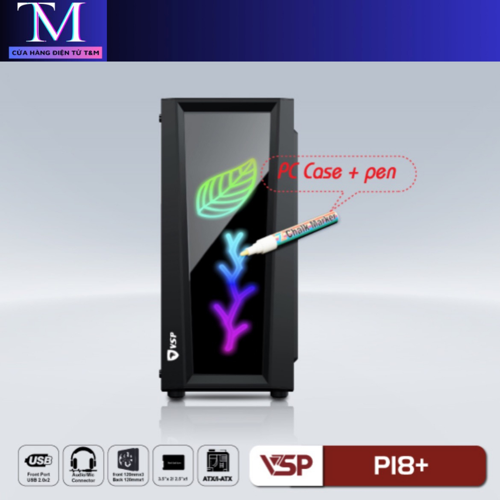 Thùng máy tính case VSP P18 + Kèm Bút Vẽ Black