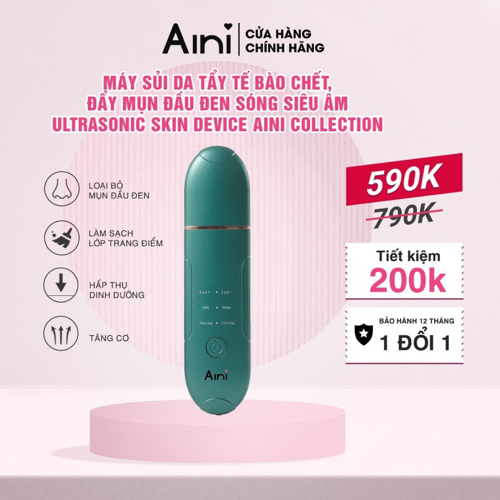 Máy Sủi Da Tẩy Tế Bào Chết, Đẩy Mụn Đầu Đen Sóng Siêu Âm Ultrasonic Skin Device AINI COLLECTION - Chính hãng