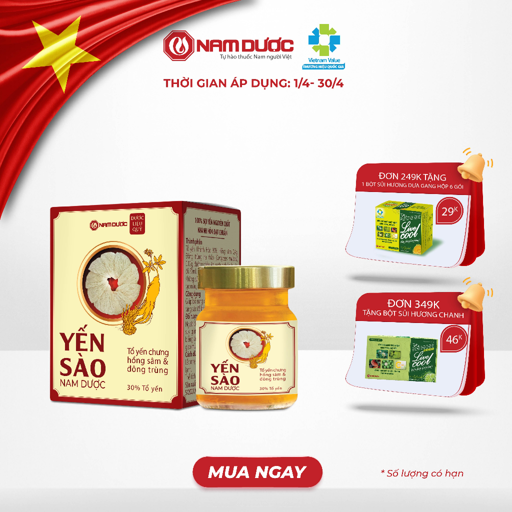 Yến sào Nam Dược tổ yến chưng hồng sâm và đông trùng hộp 1 lọ 70ml