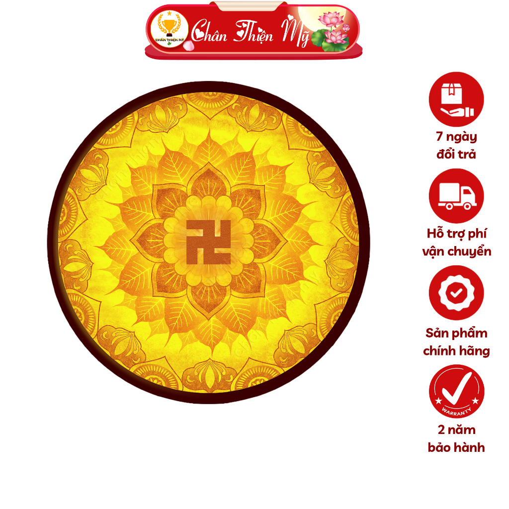 Đèn Hào Quang Mandala Chữ Vạn In Tranh Trúc Chỉ CHÂN THIỆN MỸ, Trang Trí Bàn Thờ Phật, Treo Phòng Thờ TC-HQ-226