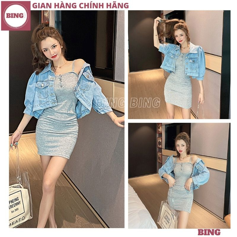 Áo khoác bò tay lỡ bồng dáng croptop hottrend, Áo khoác jean lửng tay bấm cúc màu siêu đẹp thời trang Hàn quốc - BING