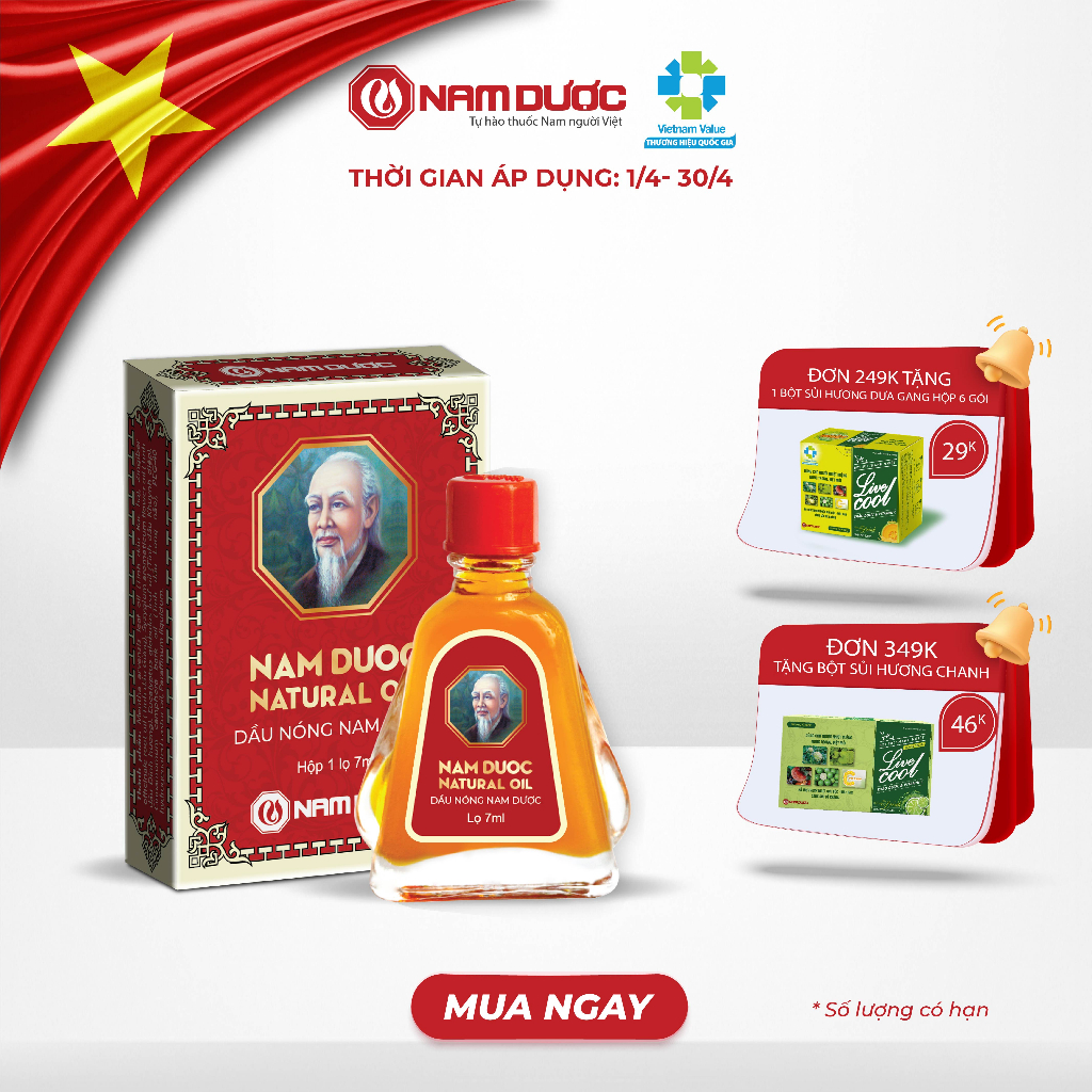 Dầu nóng Nam Dược 7ml giúp làm ấm da cơ thể, phòng nhiễm lạnh, giảm chóng mặt, say tàu xe.